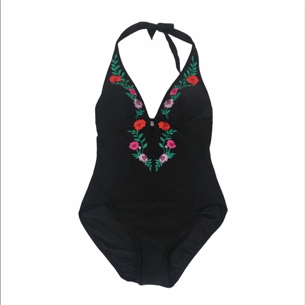 Kate Spade black Embroidery Halter Swimsuit - Picture 3 of 6